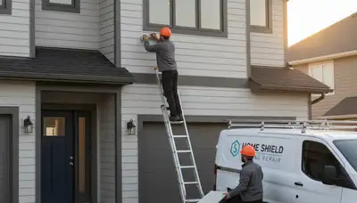 Technician repairing damaged vinyl siding on home exterior in Atlanta, GA