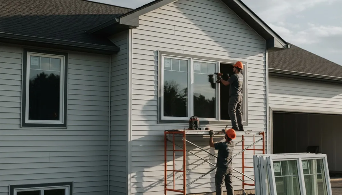 Technician installing energy-efficient vinyl windows at Atlanta home | Next Level Exteriors