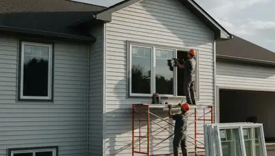 Technician installing energy-efficient vinyl windows at Atlanta home | Next Level Exteriors